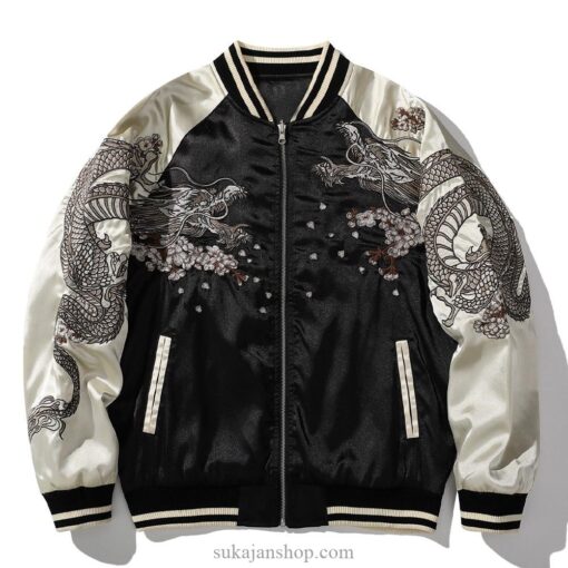 Japanese Satin Dragon Embroidery Bird Sukajan Jacket 2 Japanese Satin Dragon Embroidery Bird Sukajan Jacket 2
