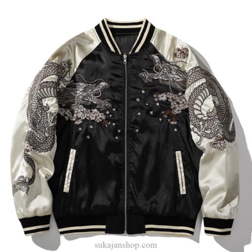 Japanese Satin Dragon Embroidery Bird Sukajan Jacket 2