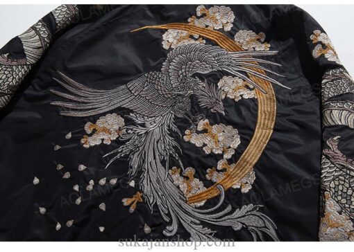 Fearless Embroidery Dark Phoenix Graphic Stand Collar Sukajan Souvenir Jacket 11