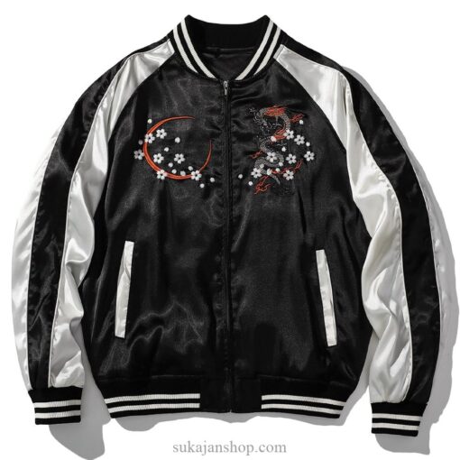 Retro Satin Dragon Embroidery Splicing Stand Collar Sukajan Souvenir Jacket 2 Retro Satin Dragon Embroidery Splicing Stand Collar Sukajan Souvenir Jacket 2