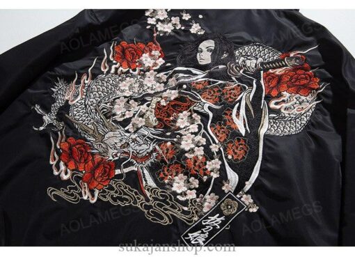 Japanese Embroidery Geisha Riding Dragon Embroidered Sukajan Souvenir Jacket 9