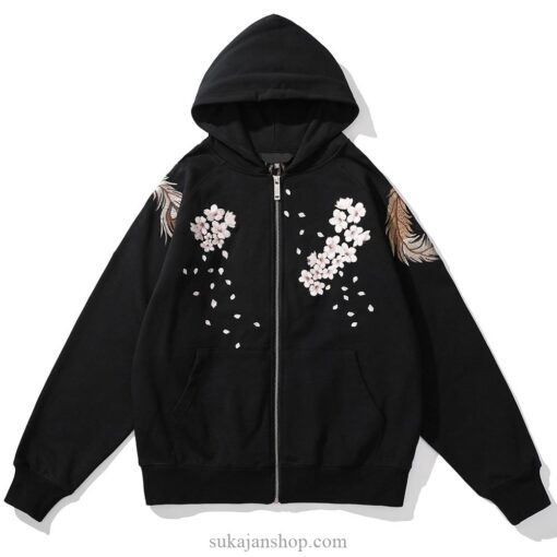 Mythical Floral Rising Phoenix Embroidery Sukajan Zip-Up Hoodie 3