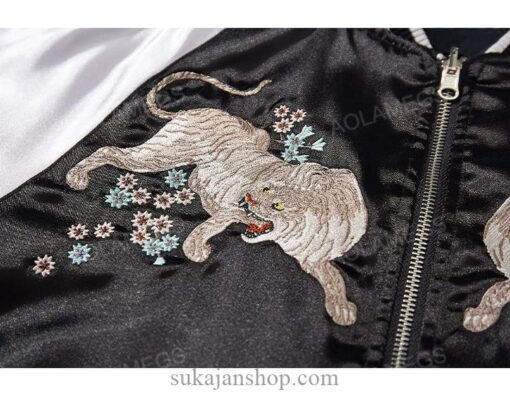 Roaring Retro Satin Tiger Flower Embroidery Sukajan Souvenir Jacket 11