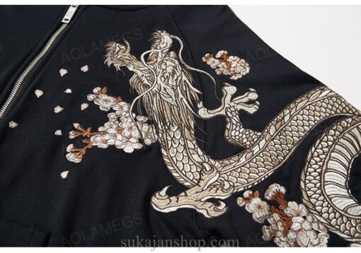 Japanese Mythical Dragon Fox Vintage Embroidered Sukajan Zip-Up Hoodie 10
