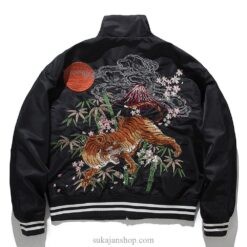 Full Red Moon Tiger Embroidery Winter Sukajan Jacket