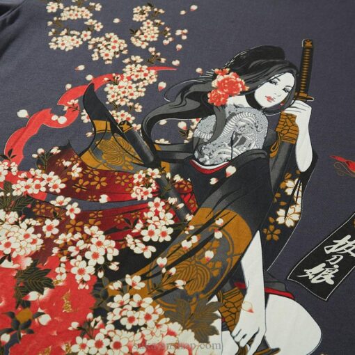 Floral Geisha Swords Japanese Sukajan T-shirt 6