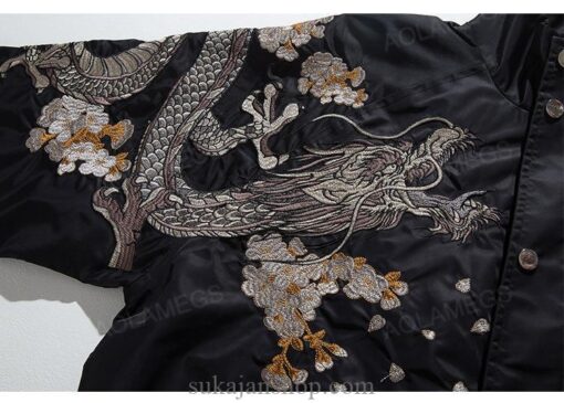 Fearless Embroidery Dark Phoenix Graphic Stand Collar Sukajan Souvenir Jacket 9