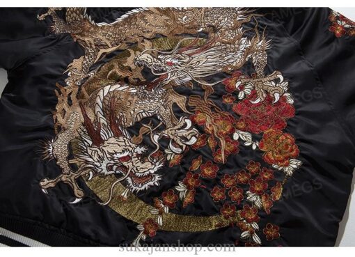 Dragon Cherry Flowers Embroidery Stand Collar Sukajan Jacket 13