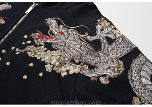 Mythical Dragon Floral Embroidered Sukajan Zip-Up Hoodie 11