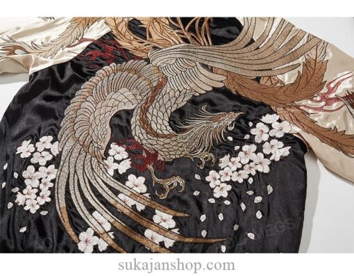 Fiery Satin Phoenix Embroidery Stand Collar Sukajan Souvenir Jacket 12