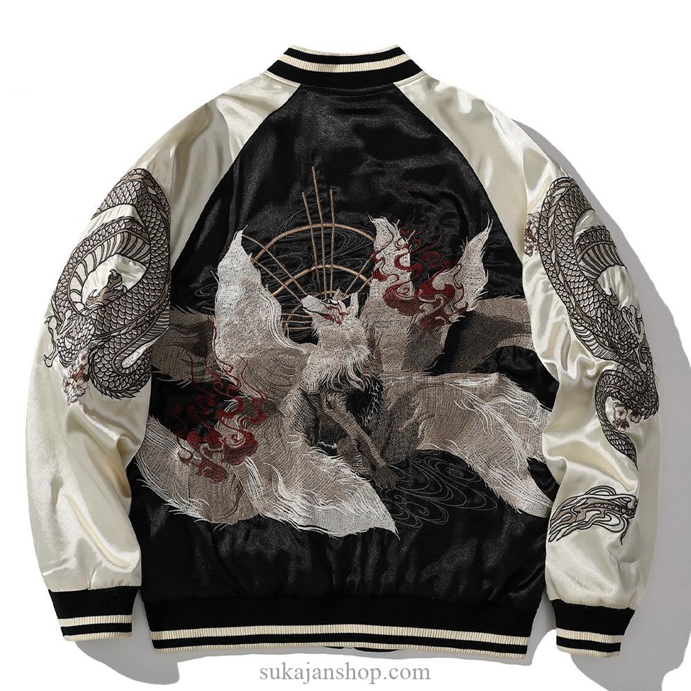 Japanese Satin Dragon Embroidery Bird Sukajan Jacket