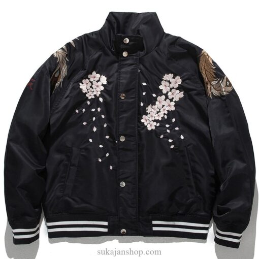 Golden Japanese Embroidery Stand Collar Sukajan Souvenir Jacket 2 Golden Japanese Embroidery Stand Collar Sukajan Souvenir Jacket 2