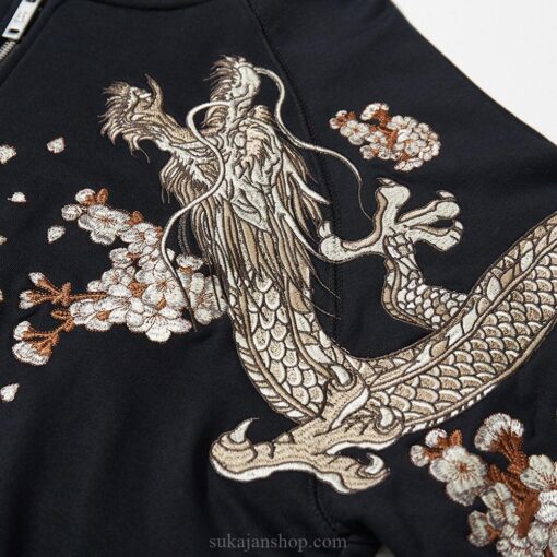 Japanese Mythical Dragon Fox Vintage Embroidered Sukajan Zip-Up Hoodie 6