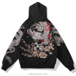 Mythical Dragon Floral Embroidered Sukajan Zip-Up Hoodie Mythical Dragon Floral Embroidered Sukajan Zip-Up Hoodie