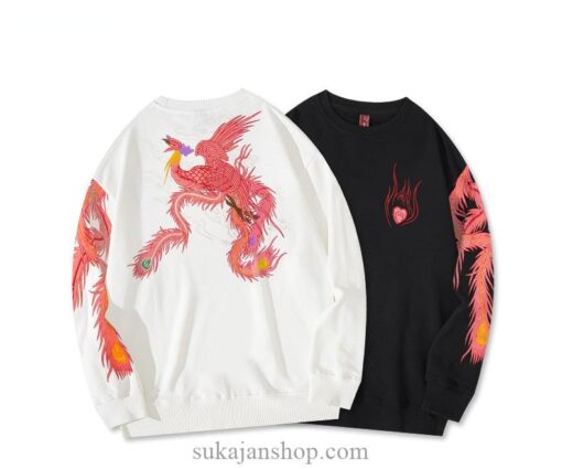 Fiery Retro Red Phoenix Sukajan Sweatshirt 7
