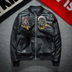 PU Faux Leather Mythical Ghost Sukajan Bomber Jacket 2