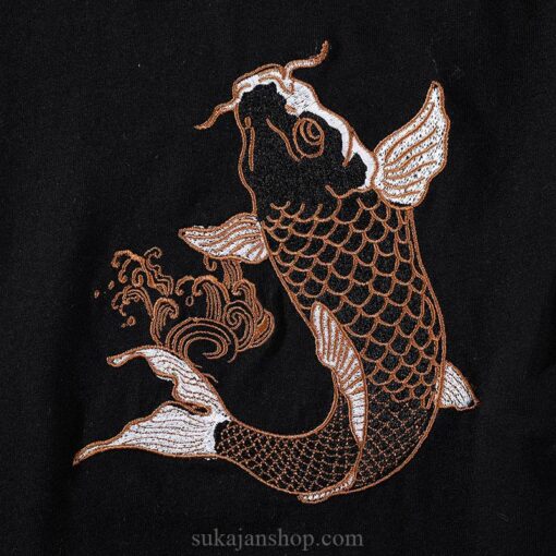 Japanese Golden Jumping Carp Embroidered Sukajan T-shirt 5