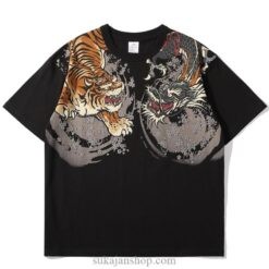 Japanese Style Roaring Tiger Dragon Print Sukajan T Shirt Japanese Style Roaring Tiger Dragon Print Sukajan T Shirt