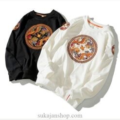 Retro Dragon Circle Symbols Embroidered O Neck Sweatshirt 16 Retro Dragon Circle Symbols Embroidered O Neck Sweatshirt 16