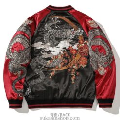 Red Black Spring and Autumn Embroidered Jacket Dragon Sukajan Jacket 2