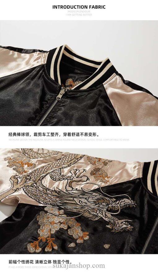 Black White Spring and Autumn Embroidered Jacket Dragon Sukajan Jacket 7