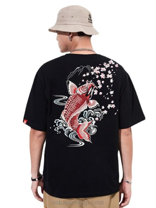 Cotton Cute Japanese Carp Sukajan Embroidered Sukajan T-shirt 2