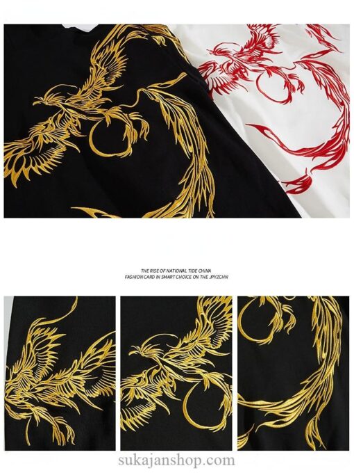 Phoenix Harajuku Vintage Cotton Embroidered Sukajan Hoodie (Black and White Colors) 5