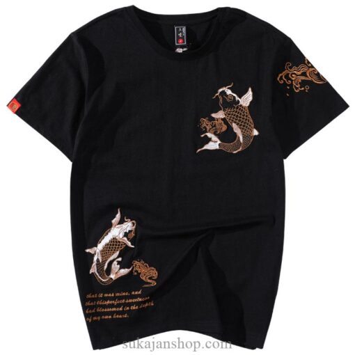 Japanese Golden Jumping Carp Embroidered Sukajan T-shirt 1