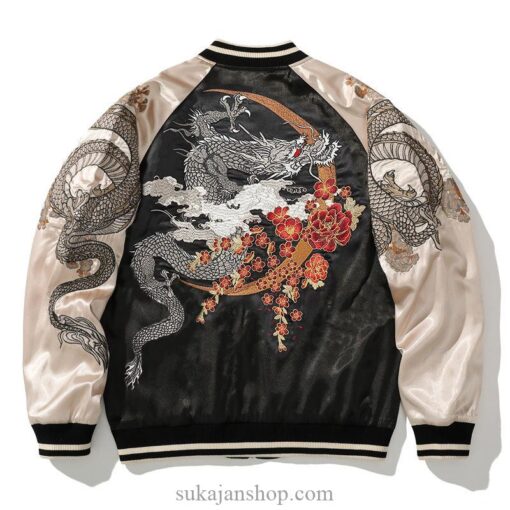 Black White Spring and Autumn Embroidered Jacket Dragon Sukajan Jacket 2