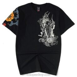 Cotton Vintage Carp Sukajan Print T-Shirt (Black and White Colors) 2