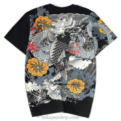 Cotton Vintage Carp Sukajan Print T-Shirt (Black and White Colors) 1