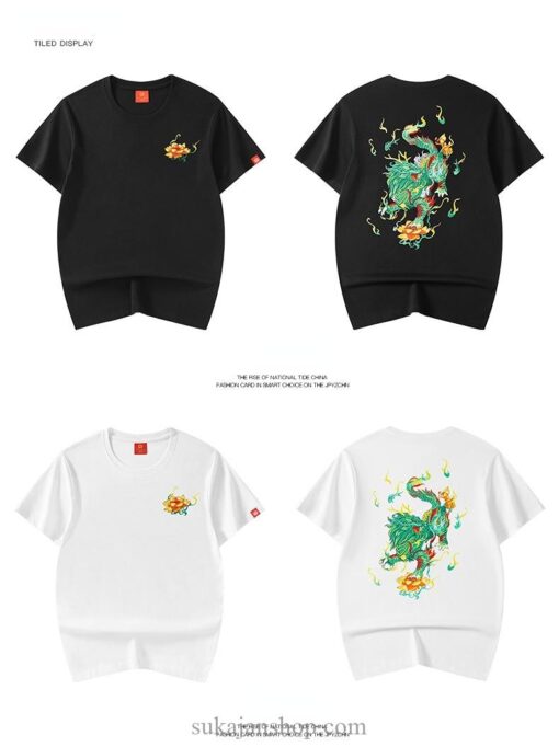 Men Embroidery Kirin Casual Dragon Summer T-Shirt 12