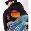 Kraken Whale Full Moon Embroidered Sukajan Hoodie (Black and White Colors) 13