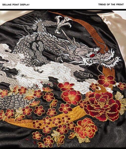 Black White Spring and Autumn Embroidered Jacket Dragon Sukajan Jacket 9