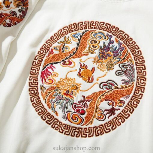 Retro Dragon Circle Symbols Embroidered O Neck Sweatshirt 4