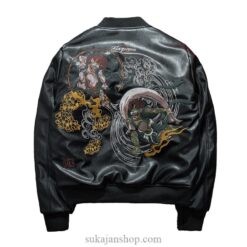 PU Faux Leather Mythical Ghost Sukajan Bomber Jacket 1 PU Faux Leather Mythical Ghost Sukajan Bomber Jacket 1