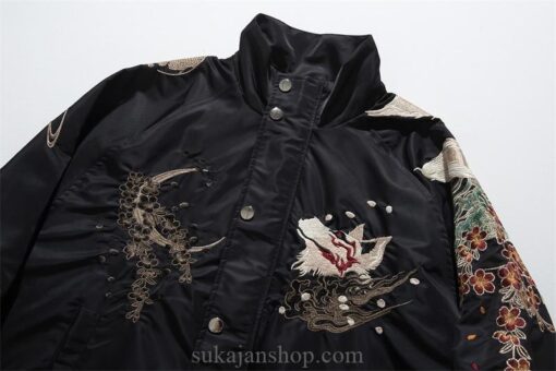 Casual Streetwear Vintage Fox Embroidered Bomber Jacket 9