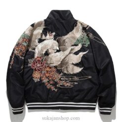 Casual Streetwear Vintage Fox Embroidered Bomber Jacket