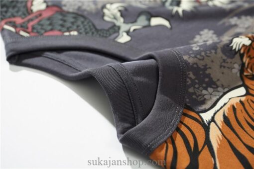 Japanese Style Roaring Tiger Dragon Print Sukajan T Shirt 10