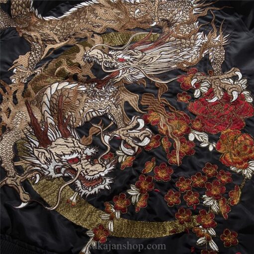 Winter Hip Hop Streetwear Chinese Dragon Embroidered Bomber Jacket 3