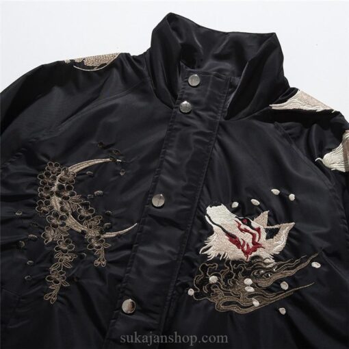 Casual Streetwear Vintage Fox Embroidered Bomber Jacket 4