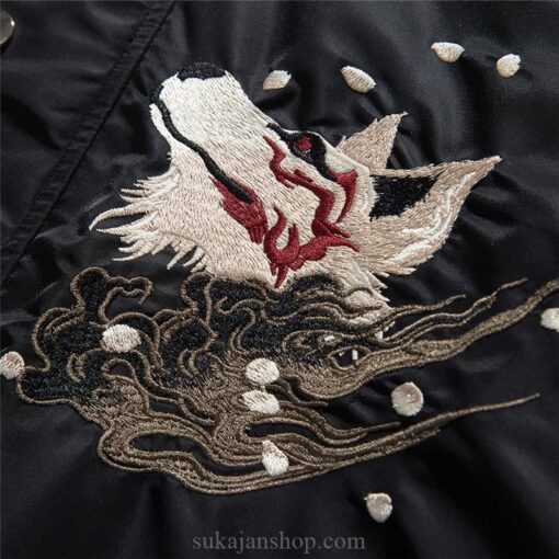 Casual Streetwear Vintage Fox Embroidered Bomber Jacket 3