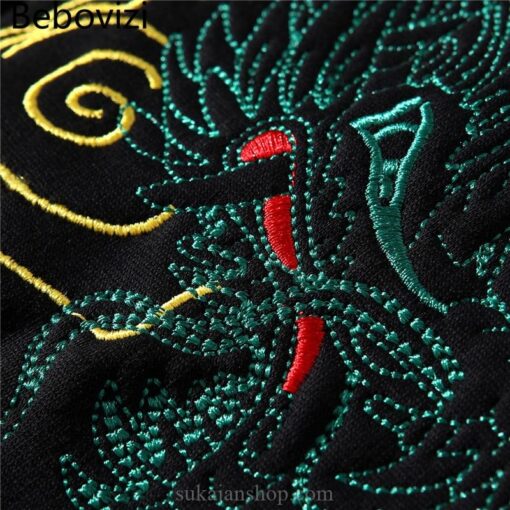 Asian Green Dragon Embroidery Sukajan Fleece Hoodie 5