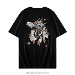 Embroidery Dragon Harajuku Retro Fashion Flower T-Shirt 1