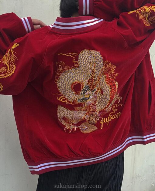 Red Dragon Embroidery Baseball Sukajan Jacket 2