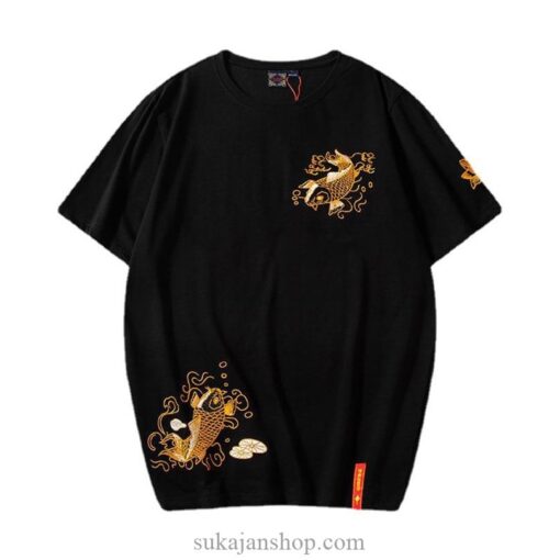 Embroidery Brocade Carp Jersey Knit Sukajan T-Shirt 3