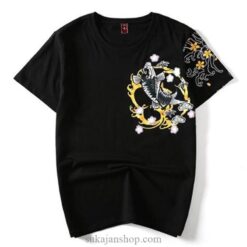 Brocade Carp Embroidery Cotton T-Shirt 2