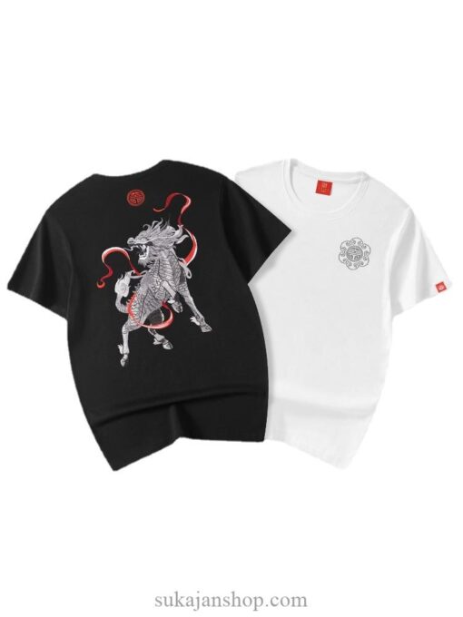 Embroidery Dragon Vintage Cotton Chinese Casual T-Shirt 5