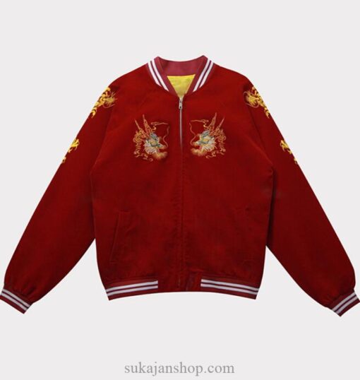 Red Dragon Embroidery Baseball Sukajan Jacket 6