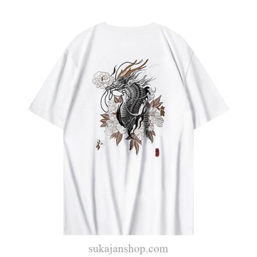 Embroidery Dragon Harajuku Retro Fashion Flower T-Shirt 3